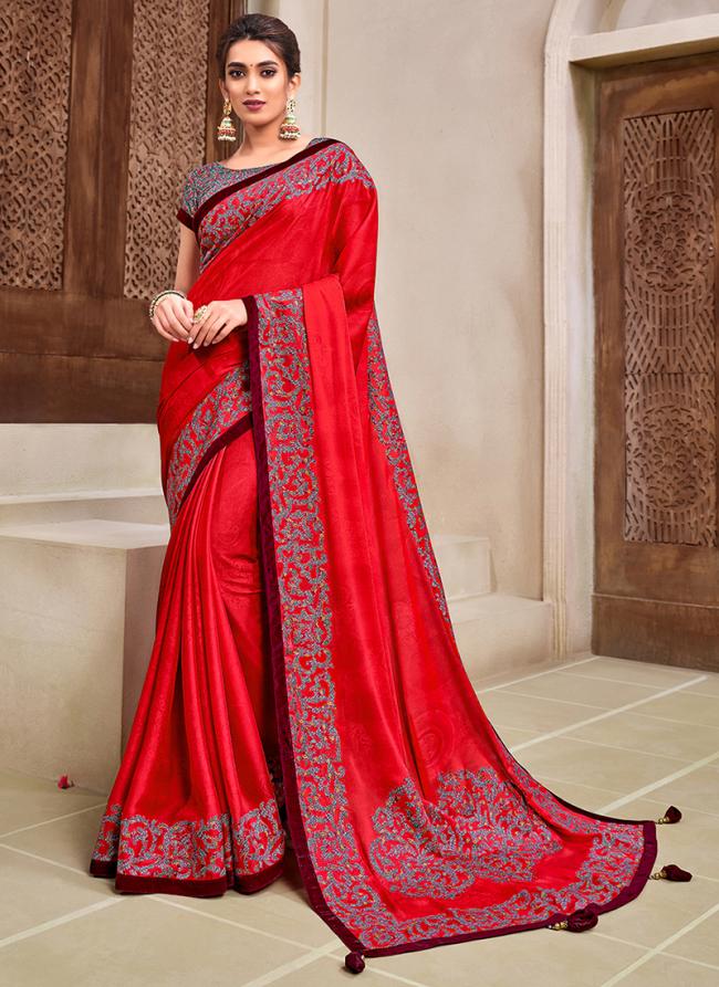 Silk Georgette Red Party Wear Printed Saree